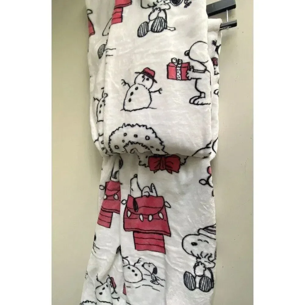 Peanuts Snoopy Pink Winter Holiday Throw‎ Blanket Christmas Snowman 50 x 70” NEW